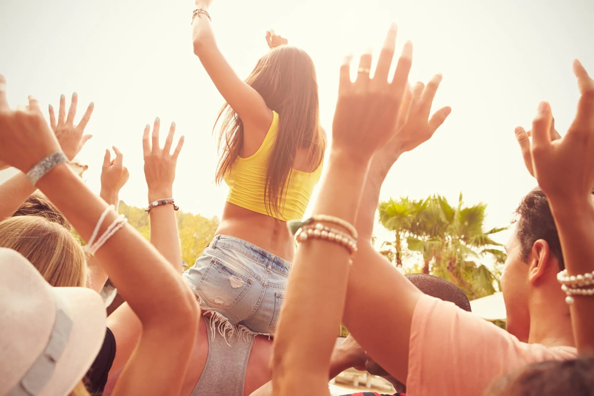 Girl on shoulders at a concert